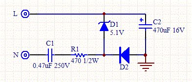 Capacitive Transformerless AC to DC Power Supply