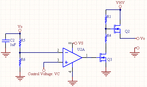 Voltage Controlled Voltage Source with N-Chan MOSFET Schematic